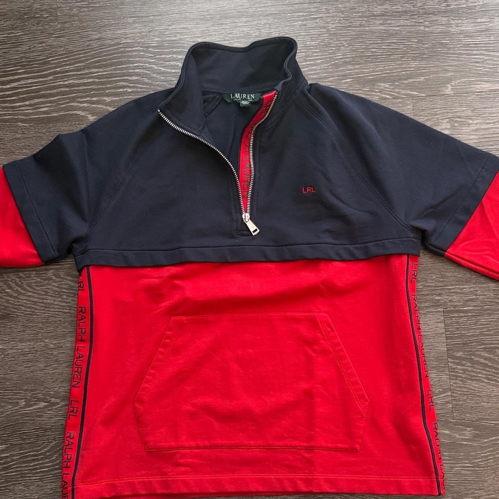 Lauren Ralph Lauren Colorblock 1/4 Zip Pullover - Navy/Red - Size L